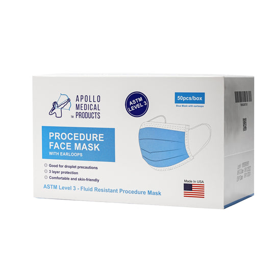Level 3, Procedure Mask, Blue, Box of 50, Case of 40, Made in USA